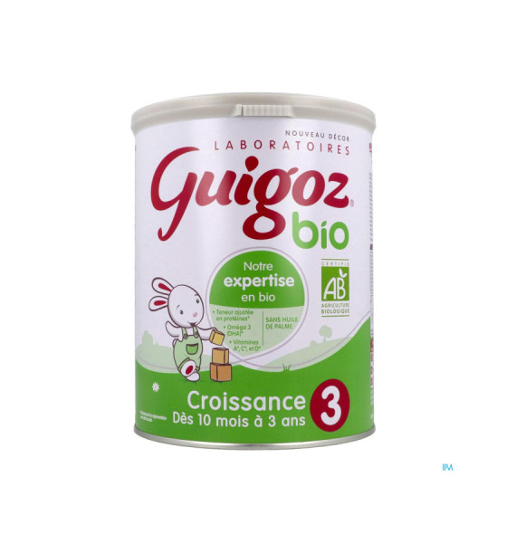 GUIGOZ BIO 3 Croissance - Lait de croissance en poudre de 10 mois à 3 ans -  Boîte de 800g : : Epicerie